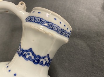 A Chinese blue and white 'antiquities' ewer, Kangxi